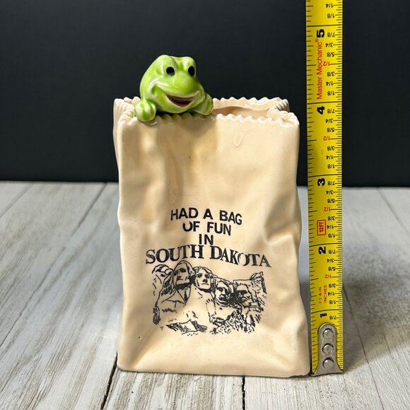 Vintage Souvenir I Had a Bag of Fun in South Dakota Frog Pencil Holder JAPAN - Picture 6 of 7